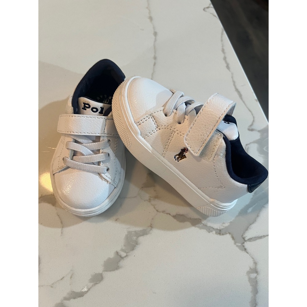 Polo Ralph Lauren Sutton PS White Navy Toddler Sneakers Size 5 RL02782106